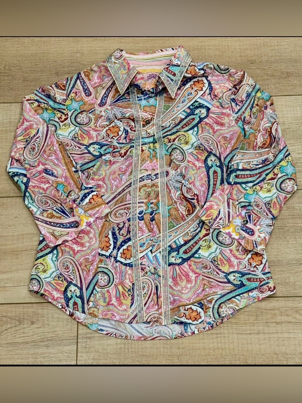Robert Graham Multicolor Paisley Cotton Silk Trim Button Front Shirt M